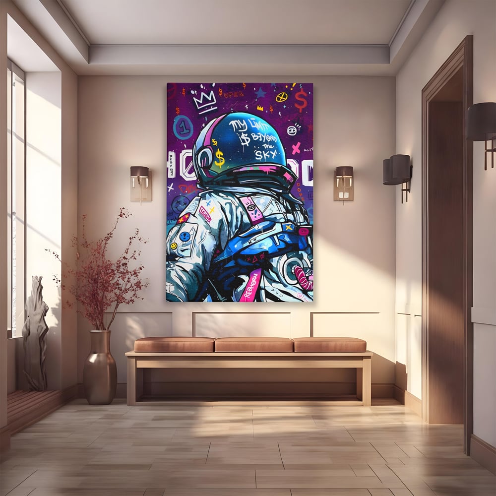 Tablou canvas cu tablou canvas cu astronaut graffiti, fara rama, pe sasiu de lemn